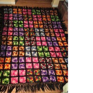 VTG Large Crochet Granny Square Patchwork Blanket Afghan Throw Bed Top 46’ X 66’